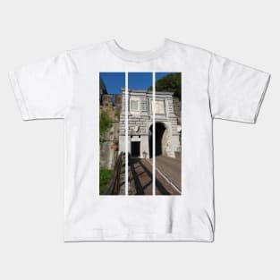 Gorizia, Italy. The castle. It stands between the walls of the ancient village, what medieval sources cite as Upper Land. Friuli Venezia Giulia. Sunny spring afternoon day (vertical) Kids T-Shirt